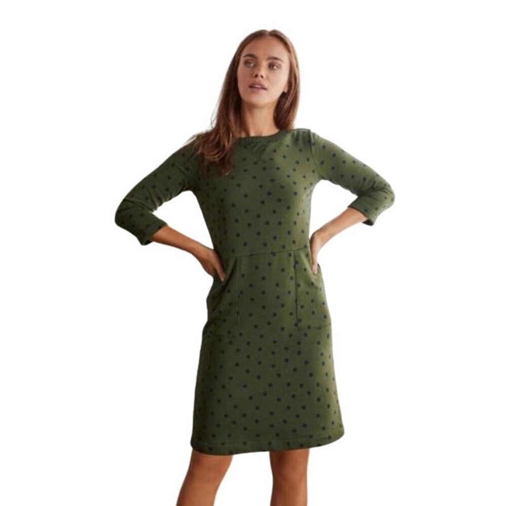 Boden Hannah Oregano Sweatshirt Dress Unruly Dots Size 2 Green